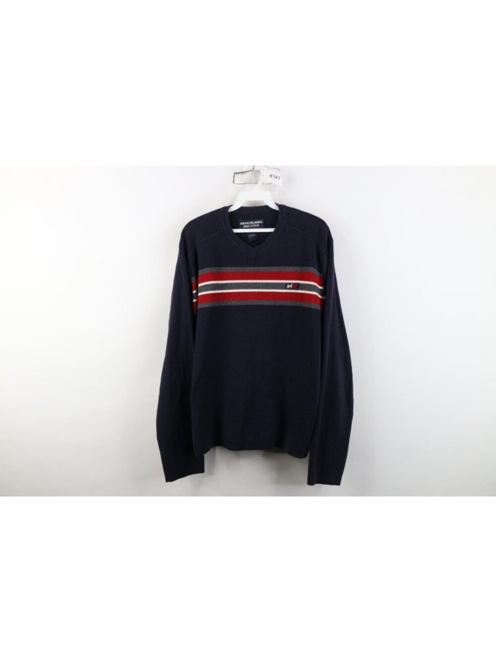 Vintage 90s Abercrombie & Fitch Mens Large Striped Thermal Knit V-Neck Sweater